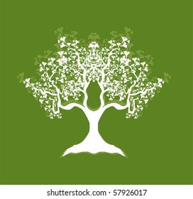 abstract tree in white and green colors, symbol of nature