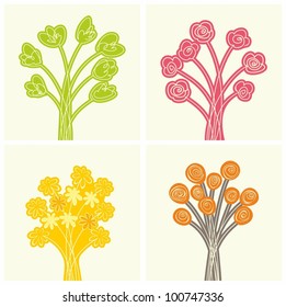 Abstract trees. Autumn, winter, spring, summer trees.