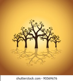 abstract trees with bubbles - illustration