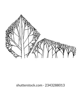 Abstract trees clipped to straight lines, simple geometric shapes