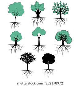 Abstract trees collection with roots