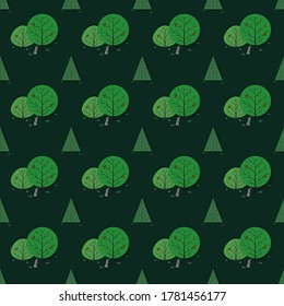 Abstract Trees, Deer and Hare, Silhouettes. Vector Illustration Flat Style