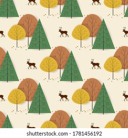 Abstract Trees, Deer and Hare, Silhouettes. Vector Illustration Flat Style