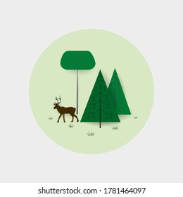 Abstract Trees, Deer and Hare, Silhouettes. Vector Illustration Flat Style