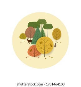 Abstract Trees, Deer and Hare, Silhouettes. Vector Illustration Flat Style