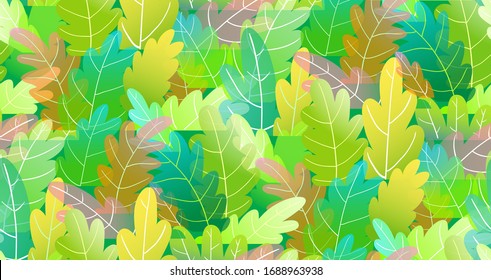 Abstract trees forest colorful seamless pattern background, lush foliage ornate wallpaper for textile or other print. Childish cartoon trees or leaves, repetitive seamless vibrant color jungle.