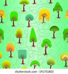 Abstract trees green seamless pattern