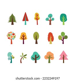 Abstract trees icons set. Collection of cartoon different trees set on a white background