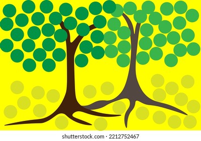 Abstract trees on yellow background.