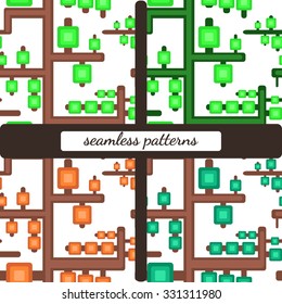 Abstract trees. Seamless pattern collection. 4 in 1.