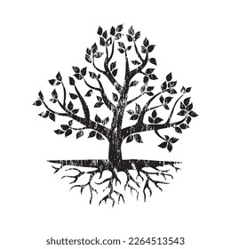 Abstract trees silhouettes set with black leaves. Different form plant designs isolated on white background. Spring forest design for botanical decorations
