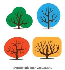 Abstract trees silhouettes set with different season color leaves. Abstract form plant designs isolated on white background. Year forest design for botanical decorations