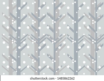 abstract trees and snowflakes on a gray background, Christmas pattern