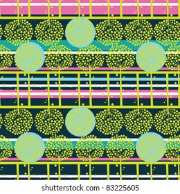 abstract trees and strips seamless pattern