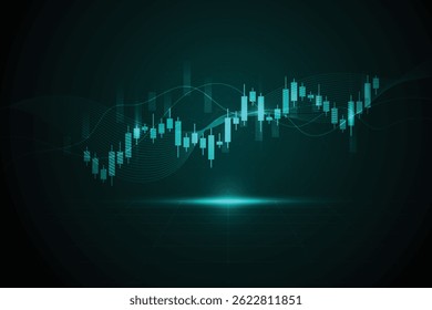 Abstract trend business candle stick graph chart of stock market investment trading on green background design. Bullish point. Vector illustration