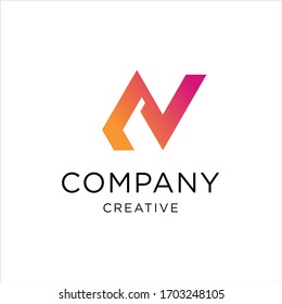 Abstract trend letter N logo design template. Colorful structure creative sign