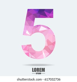 Abstract trend polygon letter 5 logo design template. Art tech media app creative sign. Colorful vector symbol icon. Bright alphabet font.