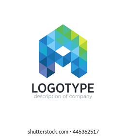 Abstract trend polygon letter A logo design template. Art tech media app creative sign. Colorful symbol icon. Bright alphabet font.