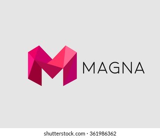 Abstract trend polygon letter M logo design template. Art tech media app creative sign. Colorful vector symbol icon. Bright alphabet font.