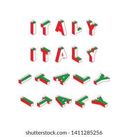 abstract trend retro typography with word 'italy' in geometric 3D shape style on white background. isometric vector concept illustration. eps 10