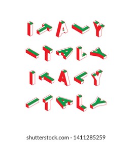 abstract trend retro typography with word 'italy' in geometric 3D shape style on white background. isometric vector concept illustration. eps 10