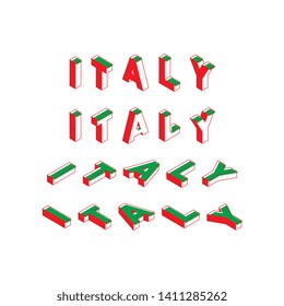 abstract trend retro typography with word 'italy' in geometric 3D shape style on white background. isometric vector concept illustration. eps 10