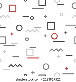 Abstract trendy 1980s seamless vector pattern. 80s memphis style retro texture for fashion fabric, wallpapers and poster background. Grey, red and white.