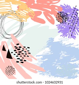 Abstract trendy artistic background in modern style with hand drawn elements. Vector illustration. Design for posters, flyers, banners, placards, brochure, creative templates and more.
