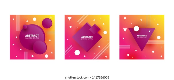 Abstract trendy background with colorful gradient. Promo badge memphis design set.