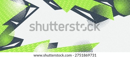 Abstract and Trendy Background with Dark Green and Gray Shapes, Halftone Patterns and Textured Effects. Simple and Dynamic Sport Banner or Poster Background Design