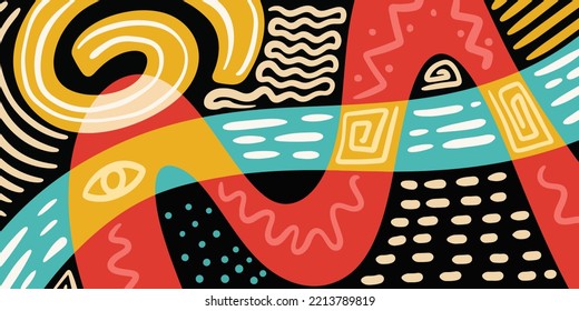 Abstract trendy background design in trendy and ethnic style. Retro modern illustration outline stroke pattern