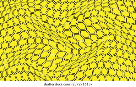 abstract trendy black outline hexagon wave pattern on yellow perfect for background.