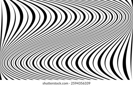 abstract trendy black thin and thick flowing wave line pattern perfect for background.