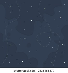 Abstract Trendy Blue Wavy  Celestial Background Night Sky Dots Lines Stars Wallpaper Vector Design