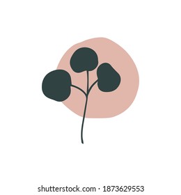 Resumen de la ilustración botánica vectorial de moda. Huella botánica, afiche minimalista. Arte mural moderno, decoración casera. eucalipto de planta, forma geométrica aislada en blanco.