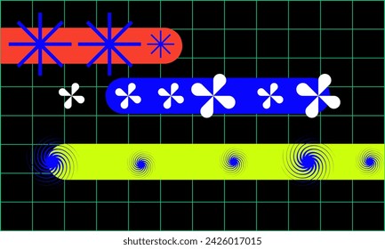 Abstract trendy brutalism bold geometry background. Retro figures, brutal composition, y2k futuristic shapes. Vetor illustration