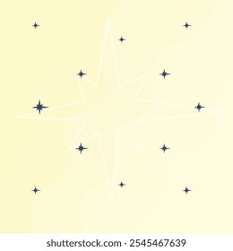 Abstract Trendy Celestial Fantasy Beige Wallpaper Waves Eight Pointed Stars Background Vector Design