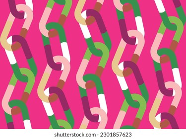 Abstract Trendy Chains Seamless Vector Pattern Doodle Style Chic Colors Perfect for Allover Fabric Print or Wrapping Paper Fuchsia Background