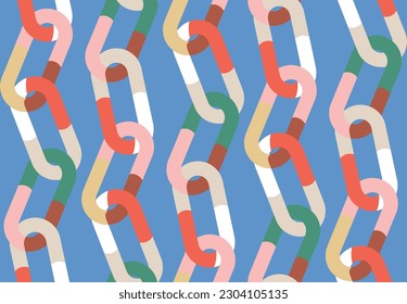 Abstract Trendy Chains Seamless Vector Pattern Doodle Style Chic Colors Perfect for Allover Fabric Print or Wrapping Paper Sky Blue Background
