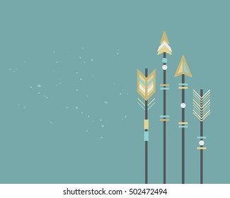 Abstract trendy closeup cut tribal arrows card on teal background