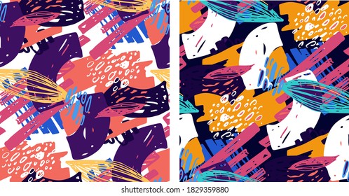 Abstract trendy color hand drawn doodle pattern background. Trendy design art.