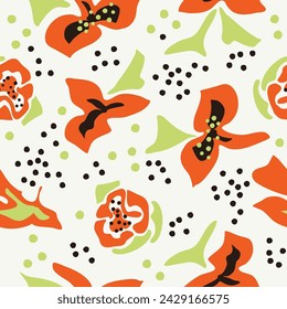 Abstract trendy creative natural floral tropical seamless pattern, Hand drawn. Summer, garden blooms, gardening, flowers. Vector illustration.