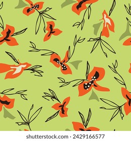 Abstract trendy creative natural floral tropical seamless pattern, Hand drawn. Summer, garden blooms, gardening, flowers. Vector illustration.