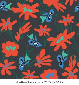 Abstract trendy creative natural floral tropical seamless pattern, Hand drawn. Summer, garden blooms, gardening, flowers. Vector illustration.