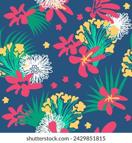 Abstract trendy creative natural floral tropical seamless pattern, Hand drawn. Summer, garden blooms, gardening, flowers. Vector illustration.