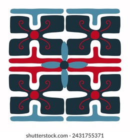 Abstract trendy creative tile  pattern. Nordic Patterns Ethnic, Colourful Folk Style. Hand drawn Scandinavian design. Poster, card, banner, invitation, flyer, cover. Vector illustration.