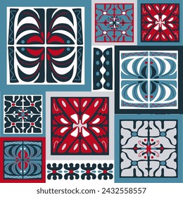 Abstract trendy creative tile  pattern. Nordic Patterns Ethnic, Colourful Folk Style. Hand drawn Scandinavian design. Poster, card, banner, invitation, flyer, cover. Vector illustration.