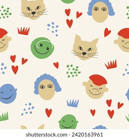 Abstract trendy creative universal cjlorful seamless pattern. Hand drawn hatchings design, doodles, sketch,  artisan, organic, manual art, neutral palette. Vector illustration.