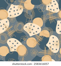 Abstract trendy creative universal seamless pattern. Hand drawn hatchings design, sketch,  artisan, organic, manual art, neutral palette. Vector illustration.