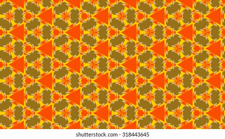 Abstract trendy decorative seamless geometric pattern with various shapes of orange, yellow and olive shades